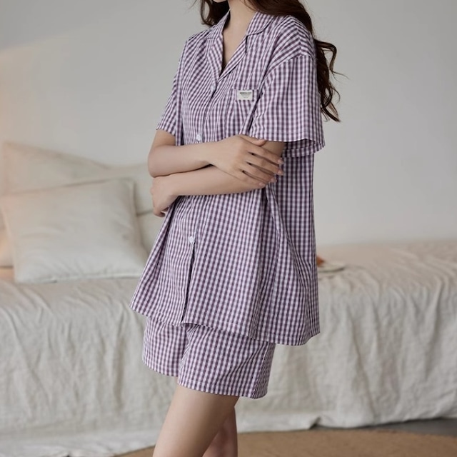 【ladies】check pattern cardigan style pair pajamas p1179