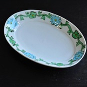 mn6 村田菜穂美作 楕円リムプレート(細) 「水色花唐草」1枚 / 2104130001550