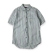 リネン100% G-STAGE ジーステージ ストライプ BD ボタンダウン 半袖シャツ 48/マルチ メンズ