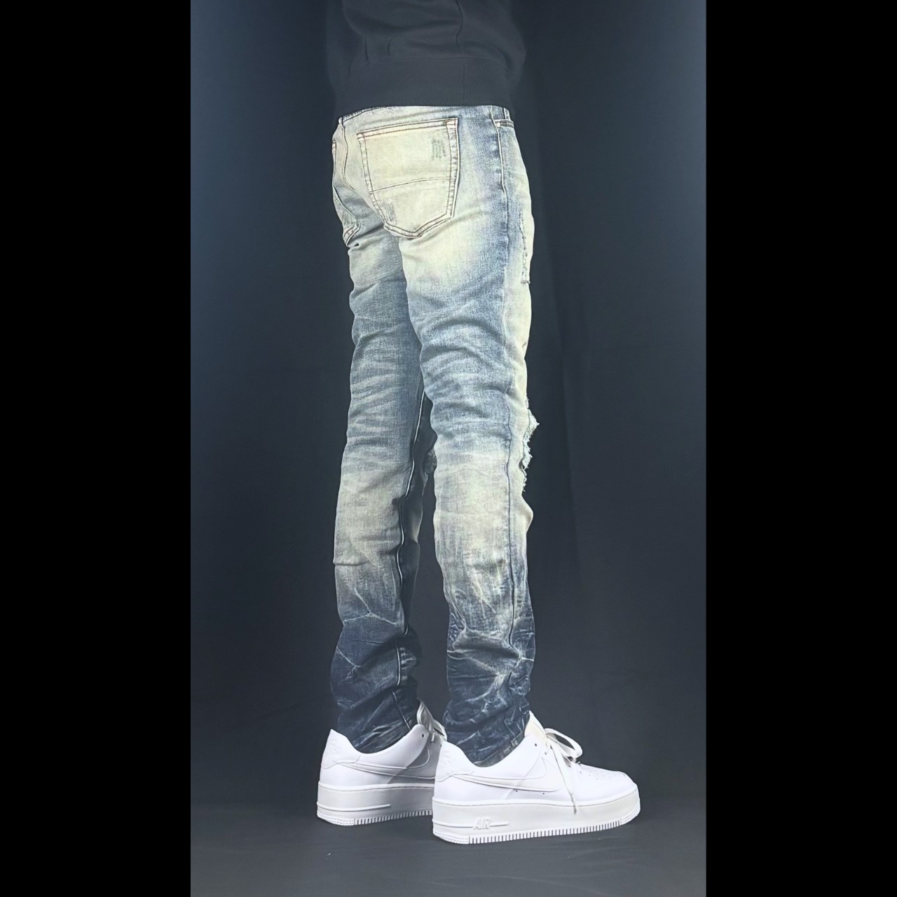high street knee crash rhine stone blue denim【ES006】 - 4