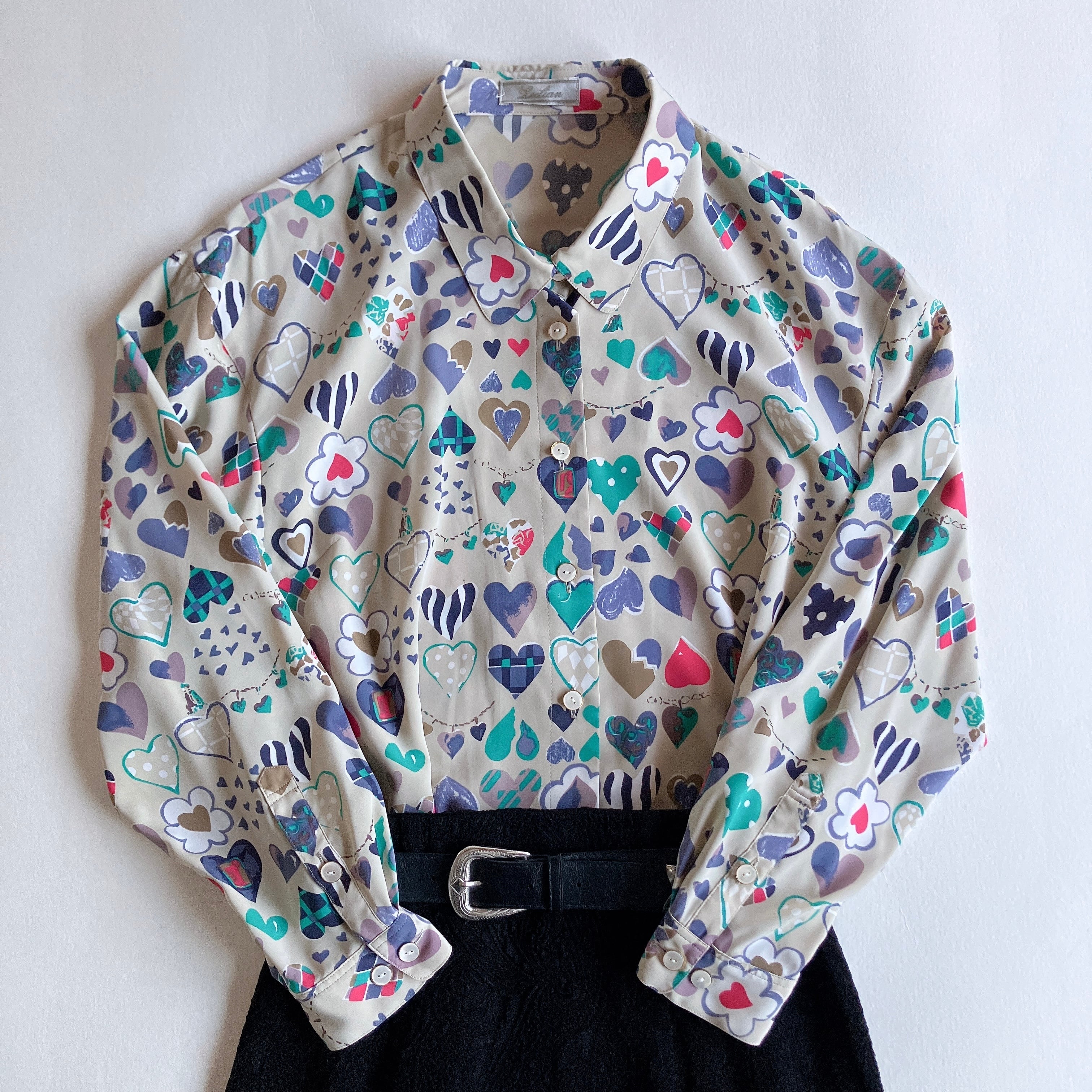 used 柄シャツ クラシカル スカーフ柄 ブルー 金ボタン ヴィンテージ 