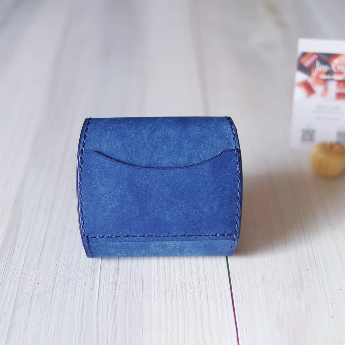 大容量二つ折り財布 コバルトブルー イタリアンレザー 総手縫い仕上げ