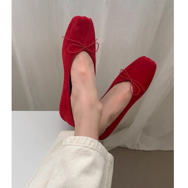 【スクエアトゥリボンフラットシューズ】P02488