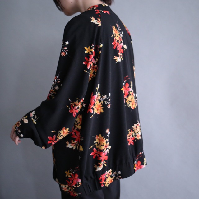 flower art pattern box silhouette loose zip-up blouson