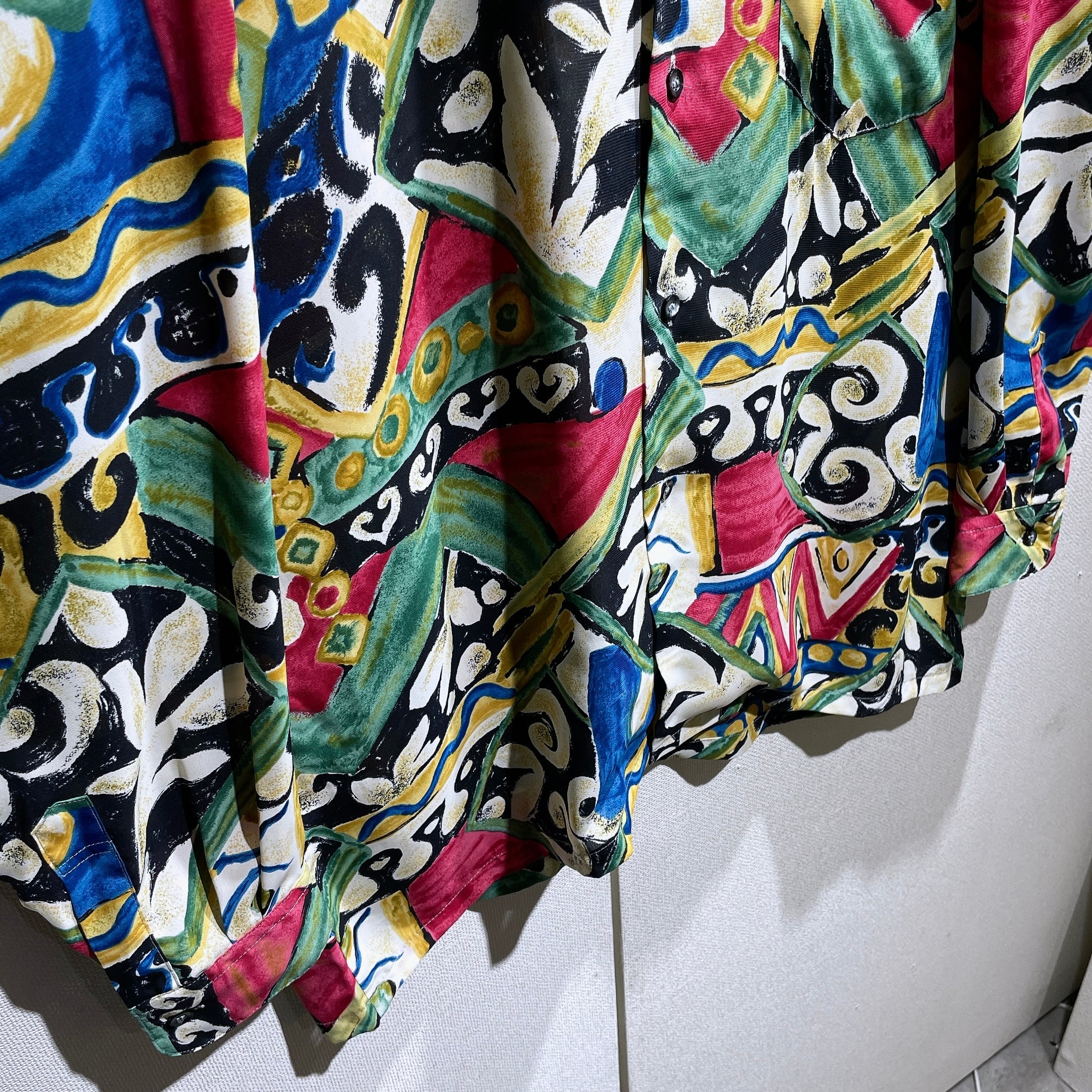 1990s Psychedelic art pattern Design vintage Drape loose Open collar shirt