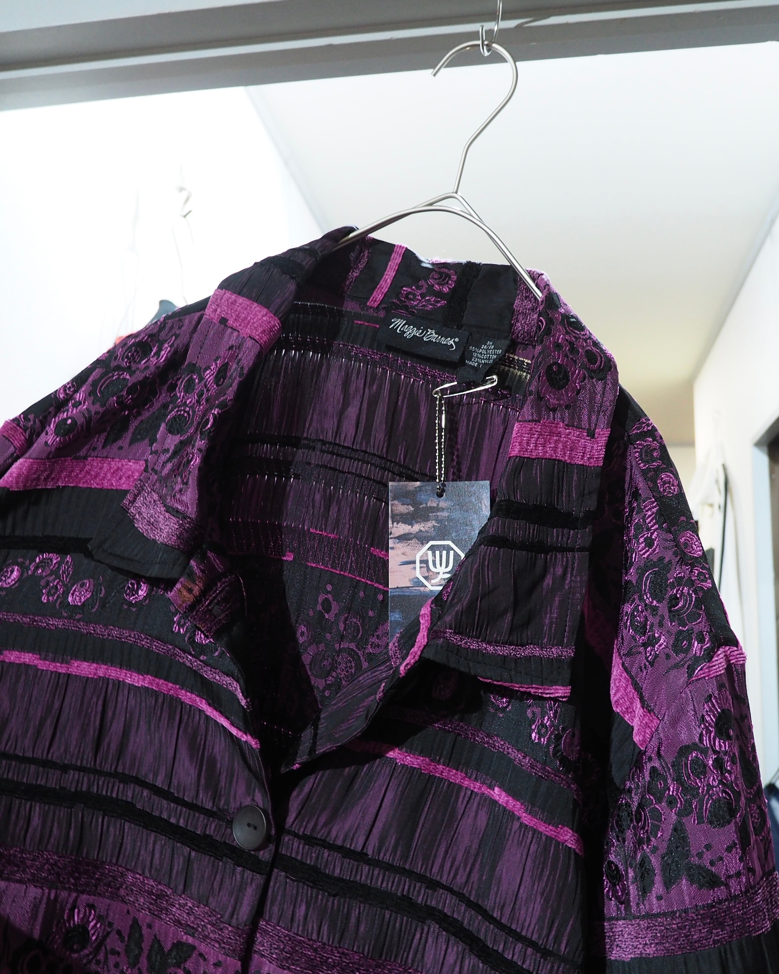 1990s Bewitching Dark purple velours × pleats Switching vintage loose jacket