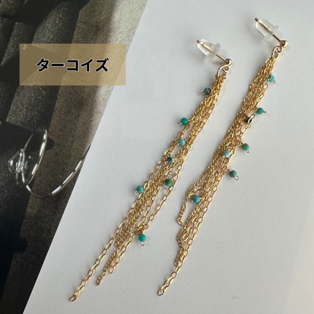 036＊クリア 黄緑ゴールド レトロ チェーン ピアス イヤリング 036＊クリア 黄緑ゴールド レトロ チェーン ピアス イヤリング 036