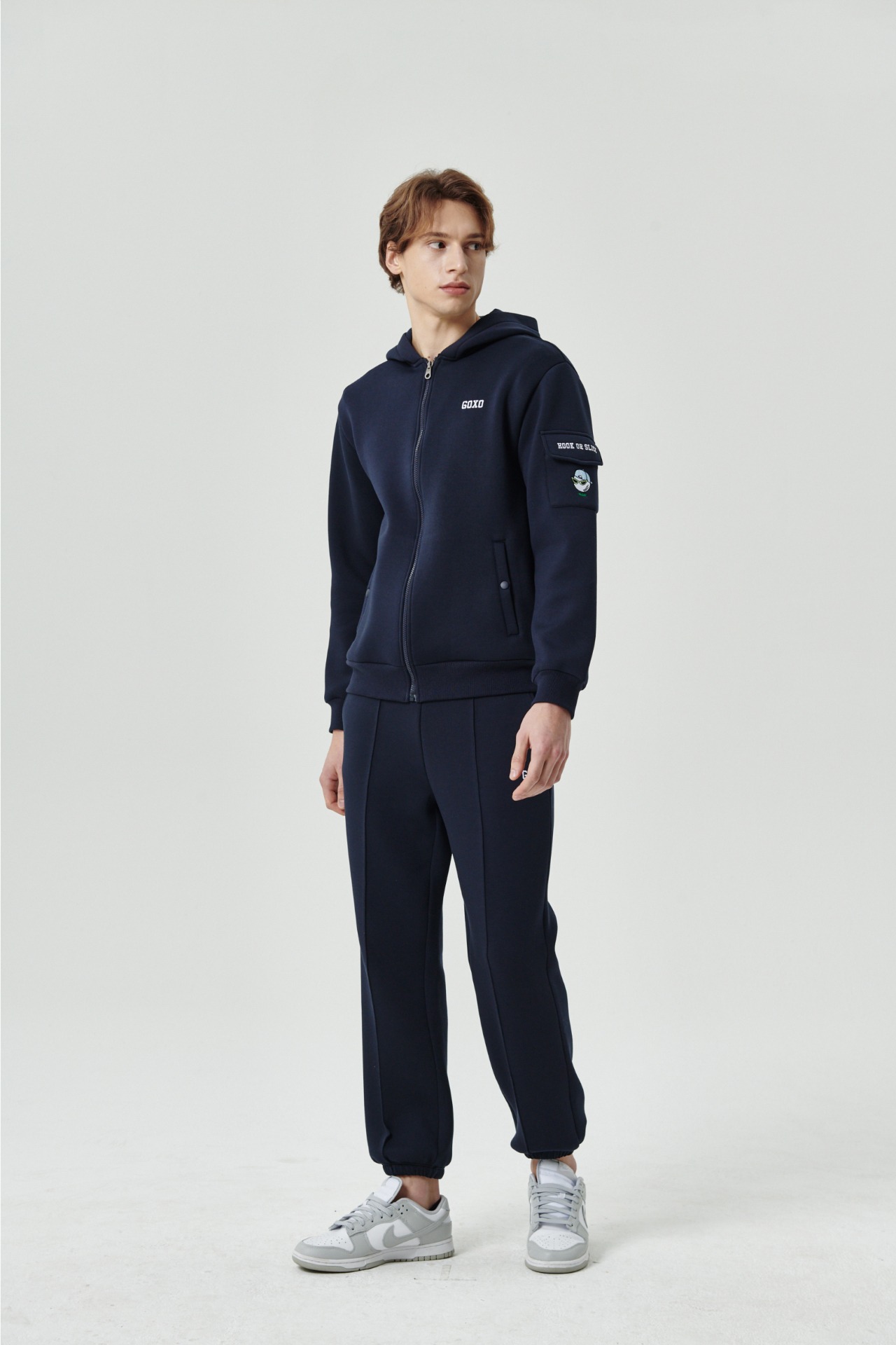 GOXO ゴーエックスオー フックスライスコージーポケットフードジップアップ ネイビー