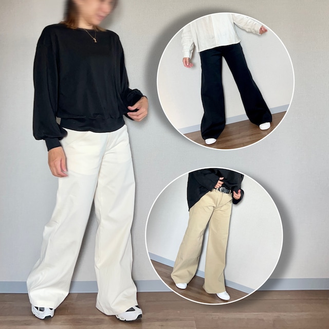 【AN019】美シルエット。ダブルクロスチノのバギーパンツ