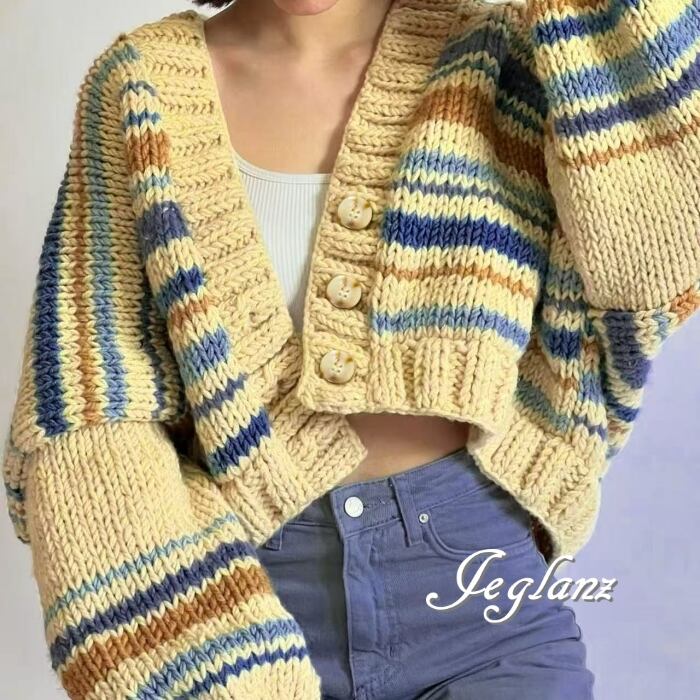 ニット カーディガン 羽織り マルチボーダー ドロップショルダー(MB619)τ