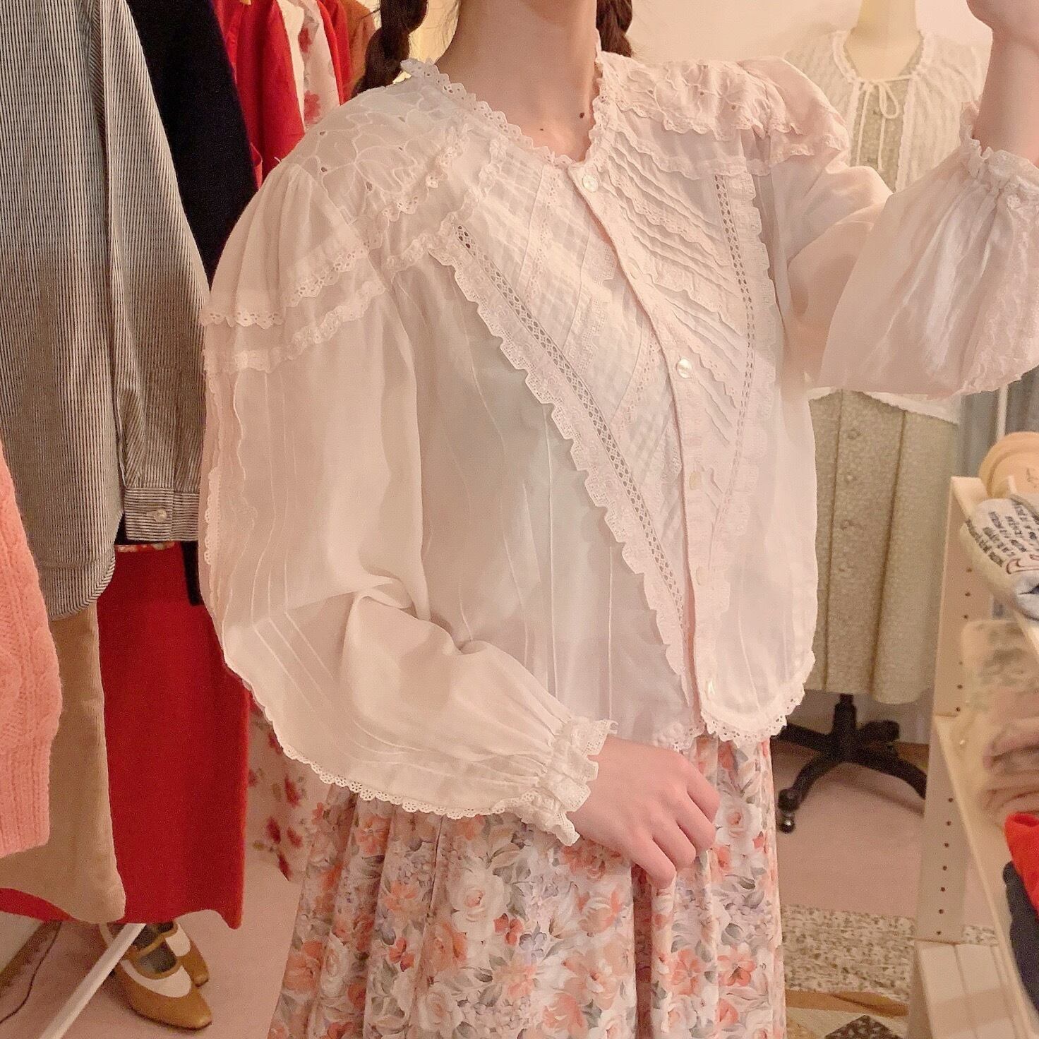 blossom pink cotton lace blouse