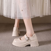 ストラップ  厚底 プレーントゥ シューズ  90015