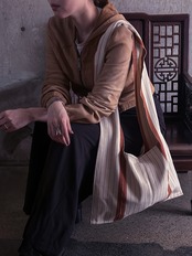 Lua／Cotton shoulder bag（stripe／brown）