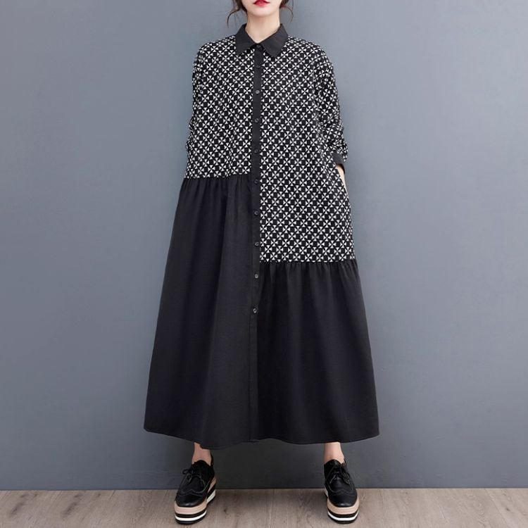 アシンメトリーレトロシャツワンピース11132