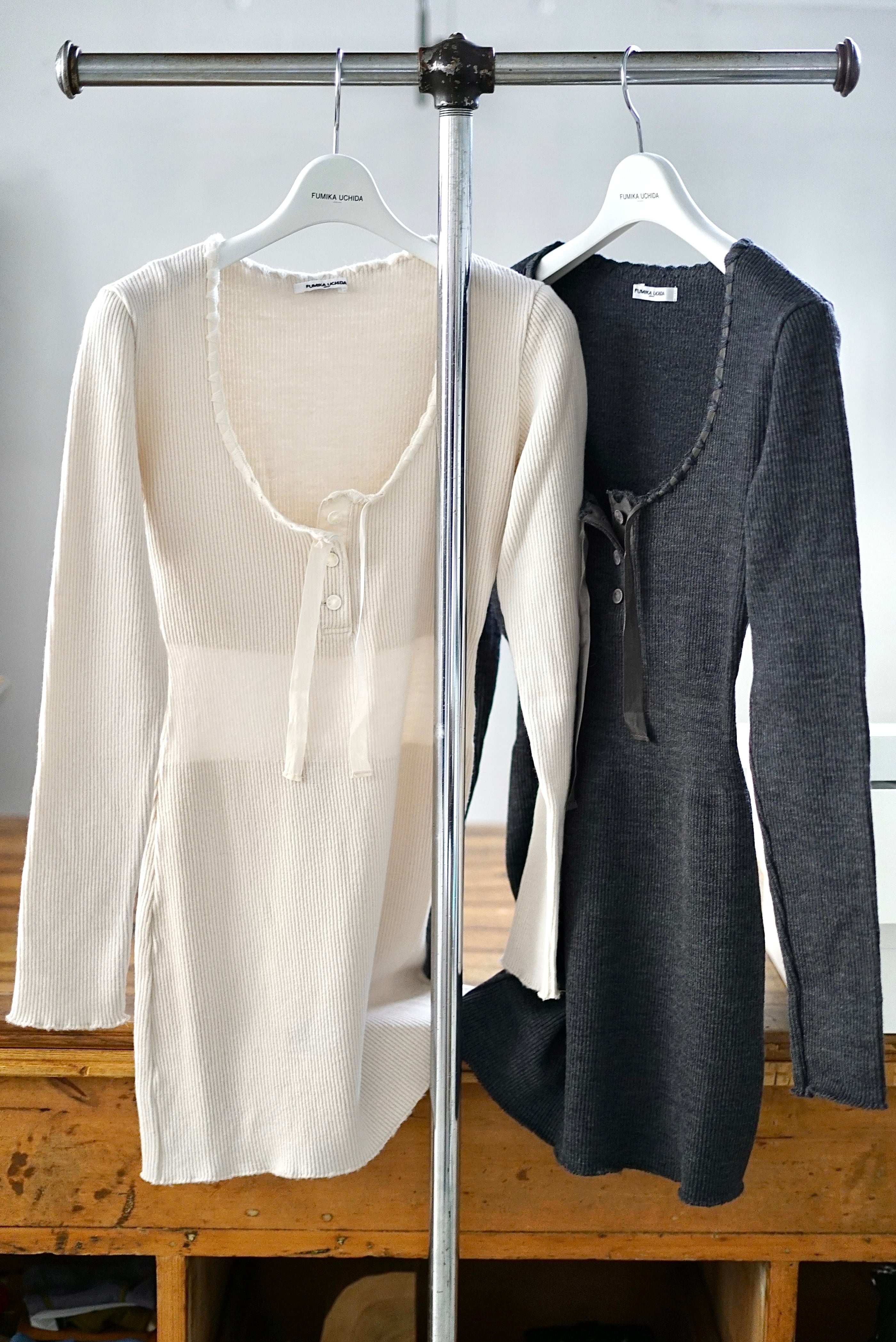 トップス FUMIKA_UCHIDA GAUZEJERSYDOUBLESLEEVETOP FUMIKA_UCHIDA/GAUZE SHETLAND PUFF-SLEEVE TOP(TOP GREY)