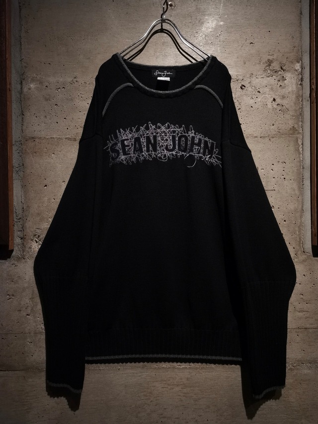 【Caka】"SEAN JOHN" Stitch Logo Design Loose Pullover Knit