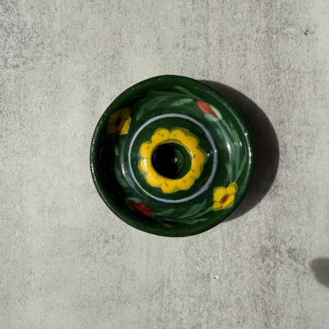 インド・ジャイプール 花柄の陶器のお香立て｜ブラウン・グリーン