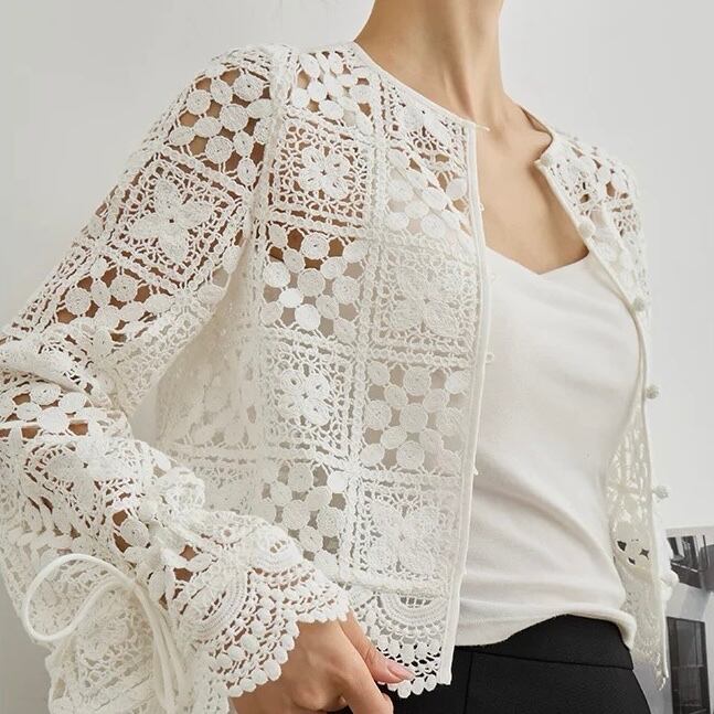 Crochet Style Flare Sleeve Long Sleeve Cardigan【M260075】 | Molabella