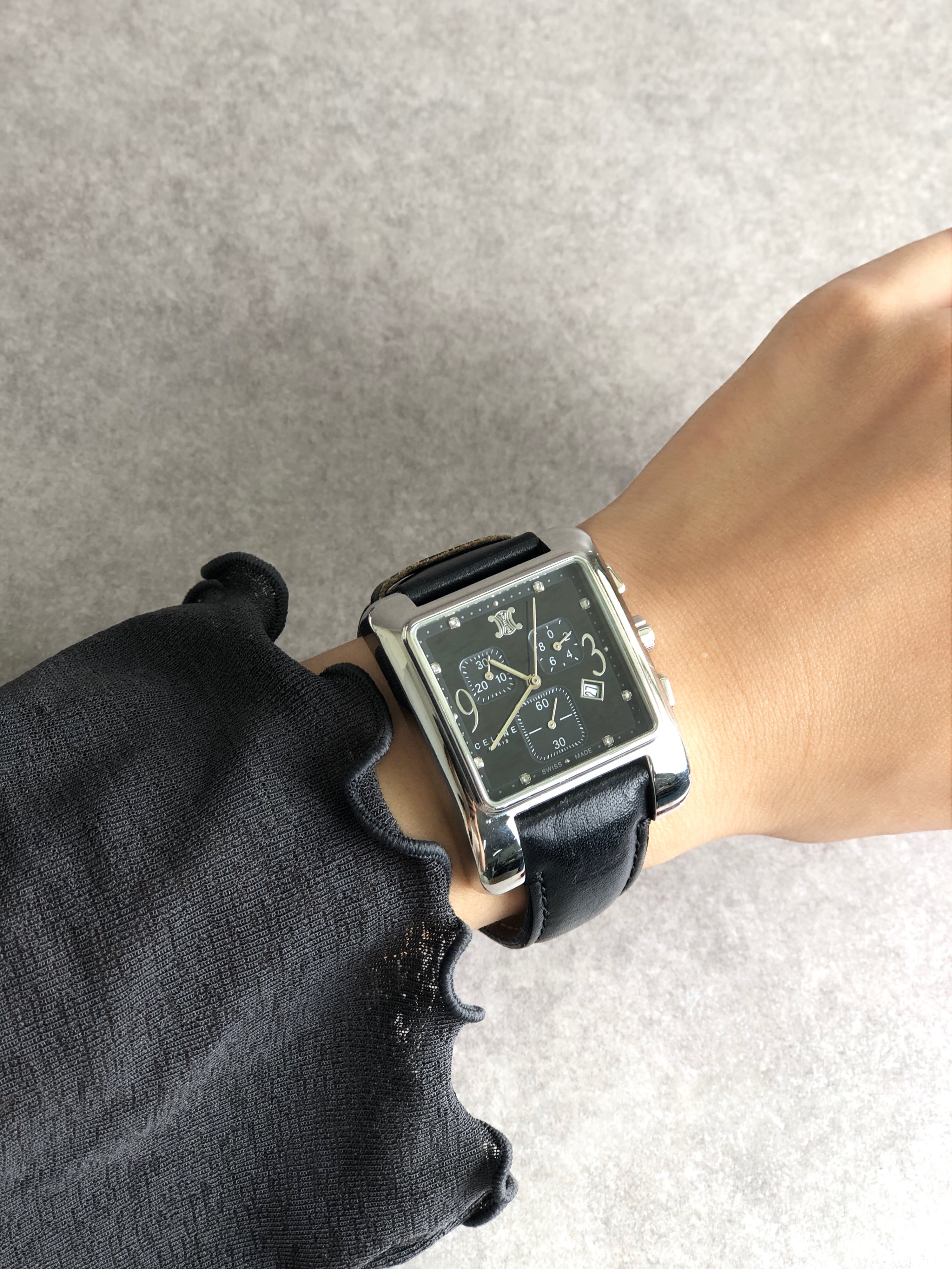 CELINE セリーヌ 腕時計 ブラック クロノグラフ ブラゾン レザー