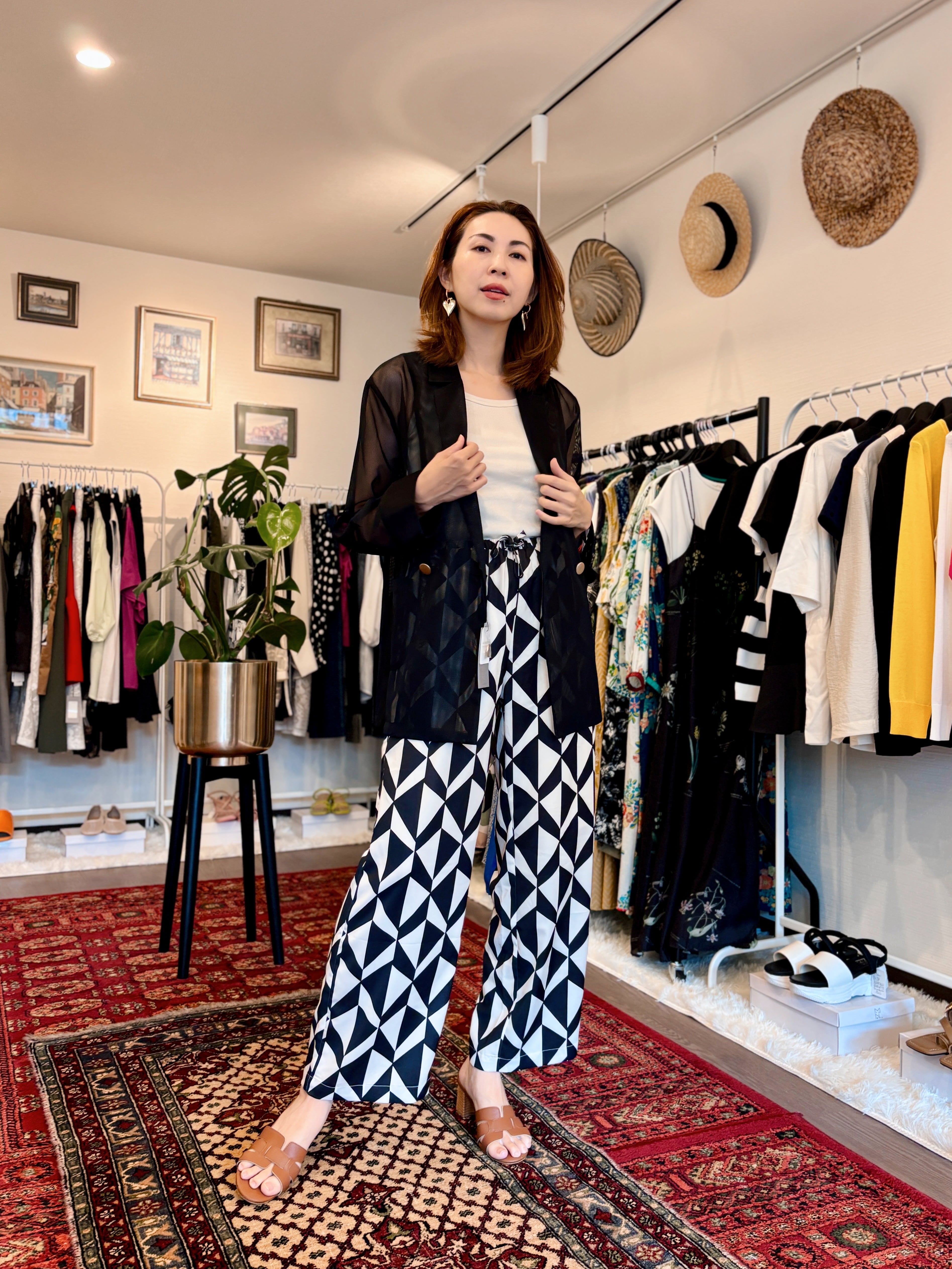 シアージャケット×柄パンツ×タンクトップ(SET)