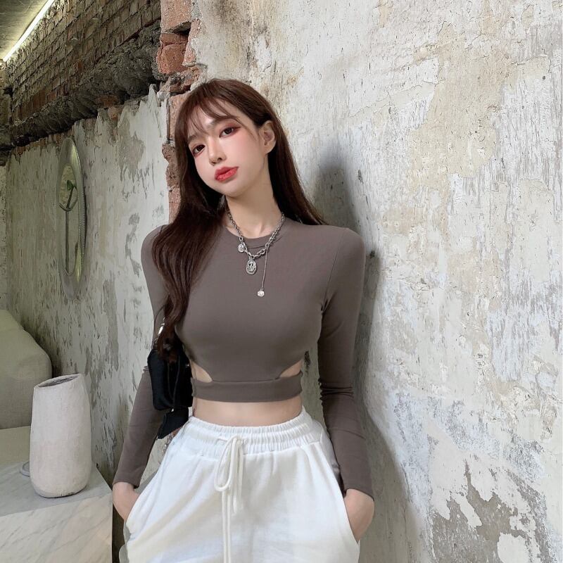 ホワイトTシャツレディース秋タイトフィット長袖ボトミングシャツ2020新しいインナーショートトップ ブラックストロベリース34328176147