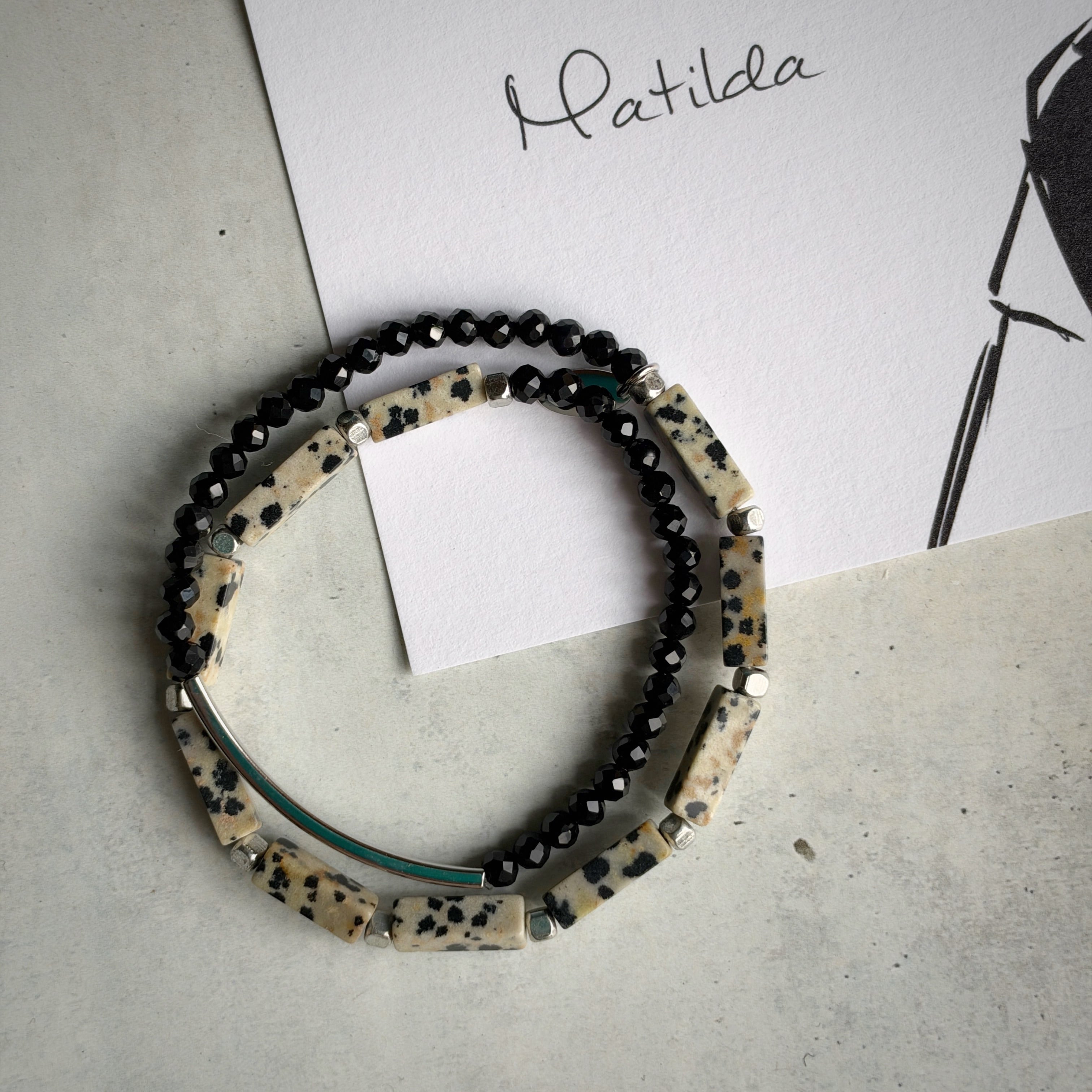 layered bracelet(ダルメシアンジャスパー×オニキス)
