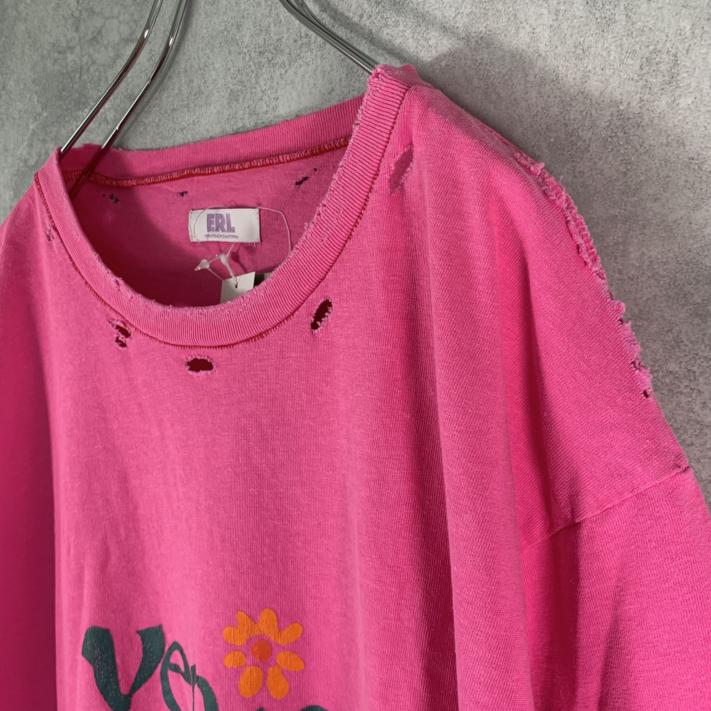ERL Venice Distressed T-shirt Pink イーアールエル ベニス ERL Venice Distressed T-shirt Pink イーアールエル ベニス