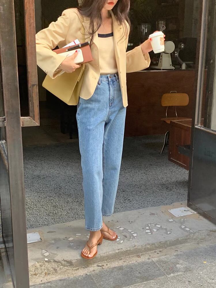 カラージーンズ オータムハイウェストパンツ レッド 秋物 ビッグFスモールZ韓国76161142608