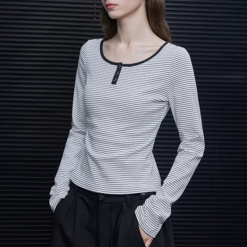 ボーダーヘンリーネックシャツ ・20948