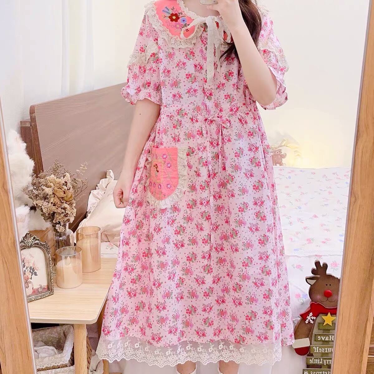 ワンピース 花柄 ベージュ ピンク ワンピース 黄色 ワンピース ピンク