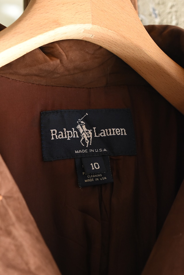 OK／80-90's "Ralph Lauren" nubuck leather harf coat