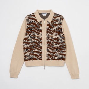 Tiger camo zip up knit polo（SAND）