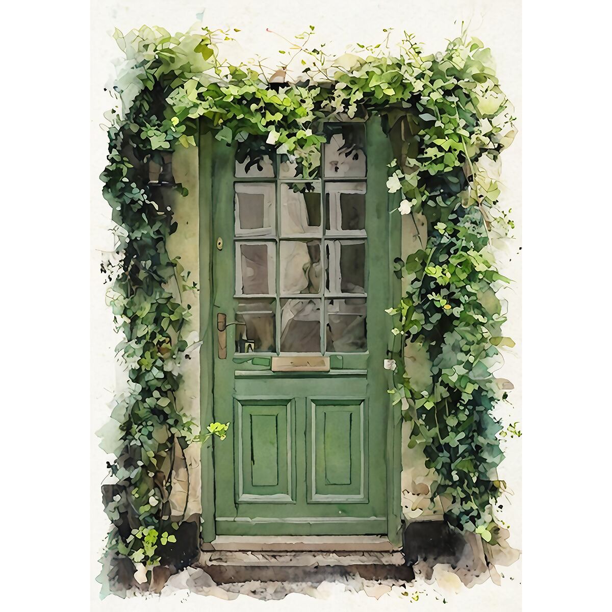 絵画 花(フラワー)のある扉 インテリアアート額付き 水彩画・油絵調 WAT0575