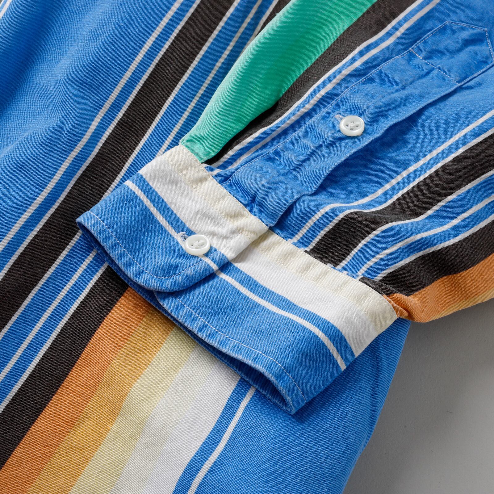極美品】80s Ralph Lauren special silk linen shirt Blue Stripe big