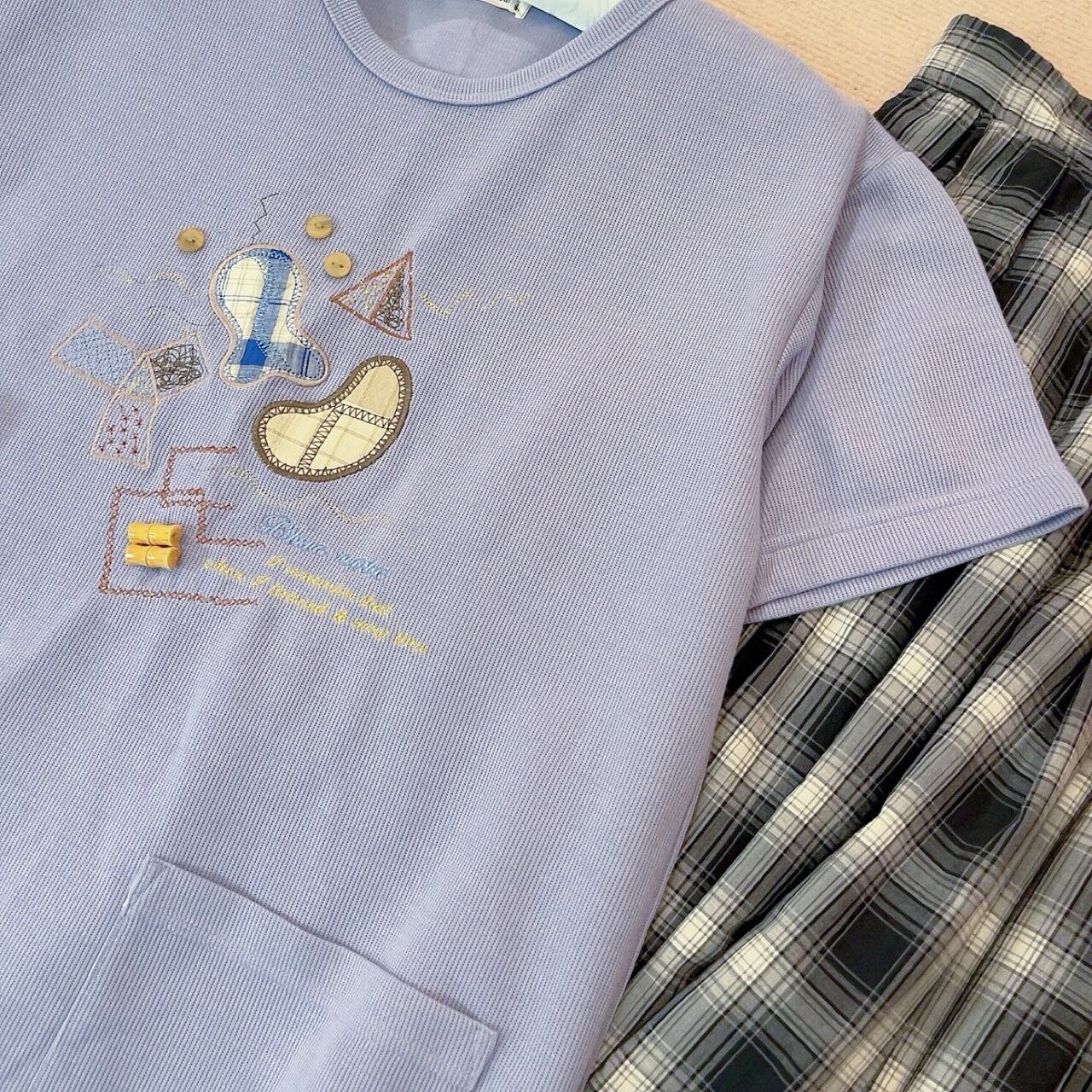 patchwork stitch knit T-shirt