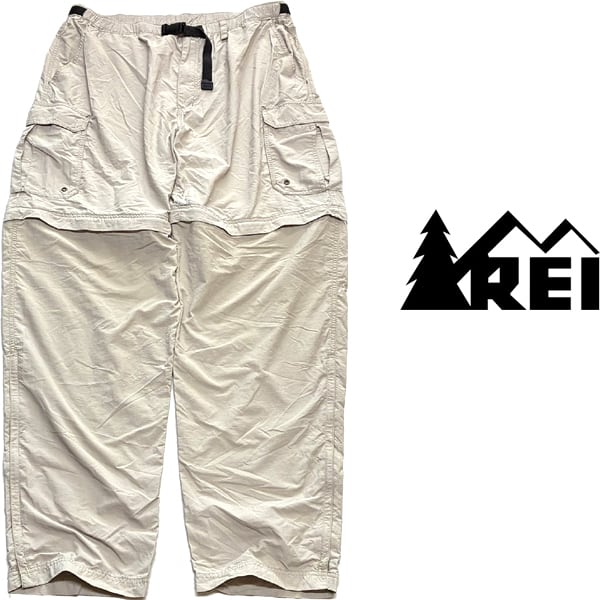 古着 00s REI ナイロン パンツ カーゴ ブルー ワイド 極太 ギミック 1点物◇REIナイロンパンツ2WAYカーゴパンツ古着LメンズXXLレディースOK