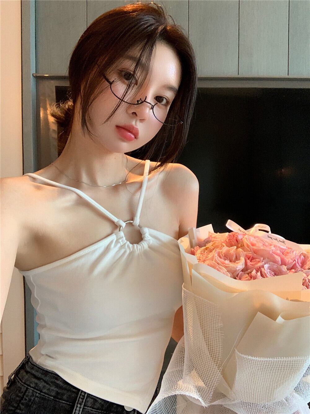 トップス サマー薄手ショートホワイトコート 夏物 ブラックストロベリース73172642316