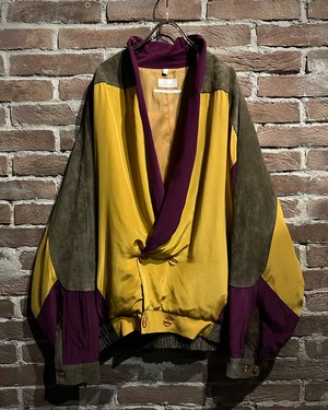 【Caka act3】Suede × Silk Swiching Design Vintage Double Jacket