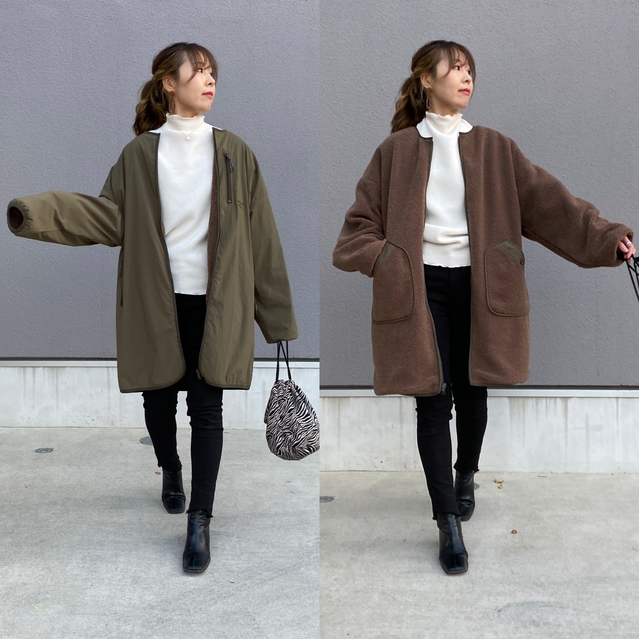 2way多機能ソフトリバーシブルボアouterlong／khaki
