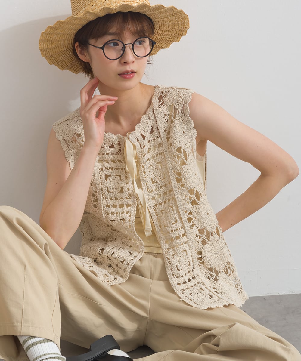 D261114 クロシェモチーフ2WAYベスト / Crochet Motif 2WAY Vest (残り