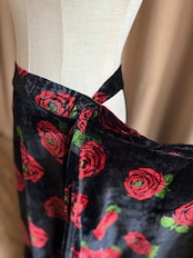 red rose pattern velour maxi skirt-5096-12