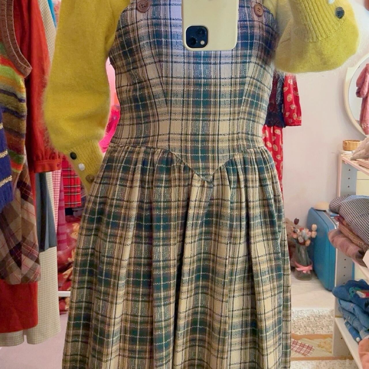 green check jumper skirt
