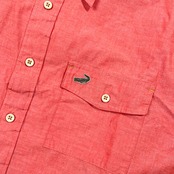 リネン混 Crocodile クロコダイル ワンポイント 長袖 ワークシャツ L/赤橙系 メンズ