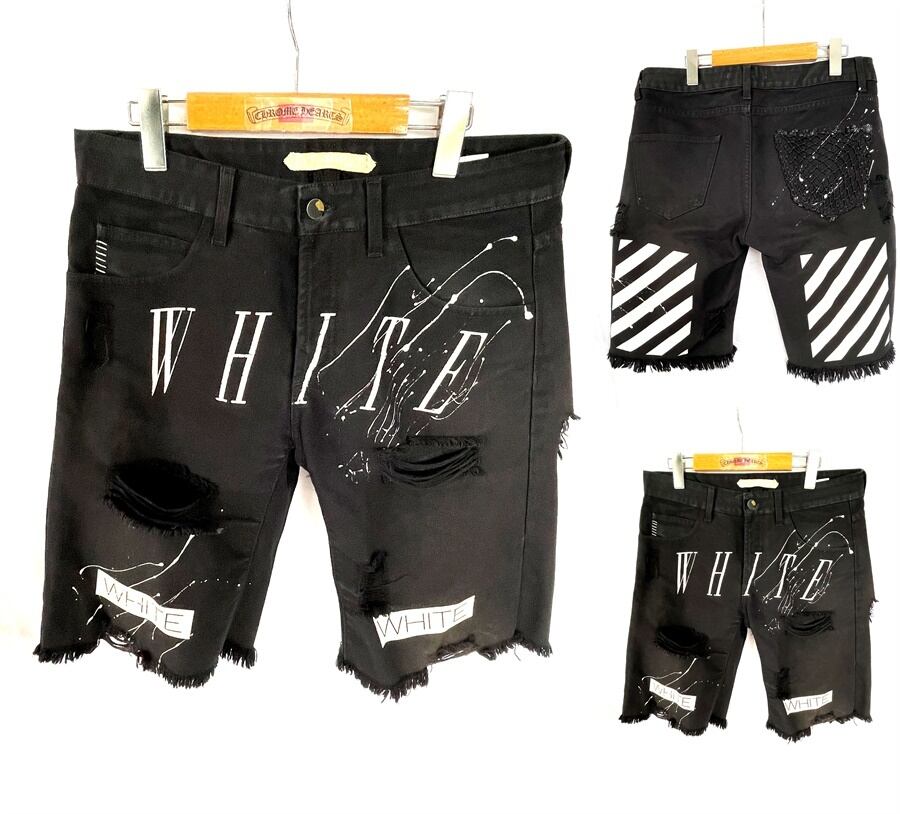 OFF-WHITE 2022SS Caravaggio Paint Shorts OMCI006C99FLE006 オフホワイト カラヴァッジョペイントショーツ ショートパンツ ハーフパンツ ロゴプリント カットオフ ブラック サイズXL【230906】【-B】【me04】