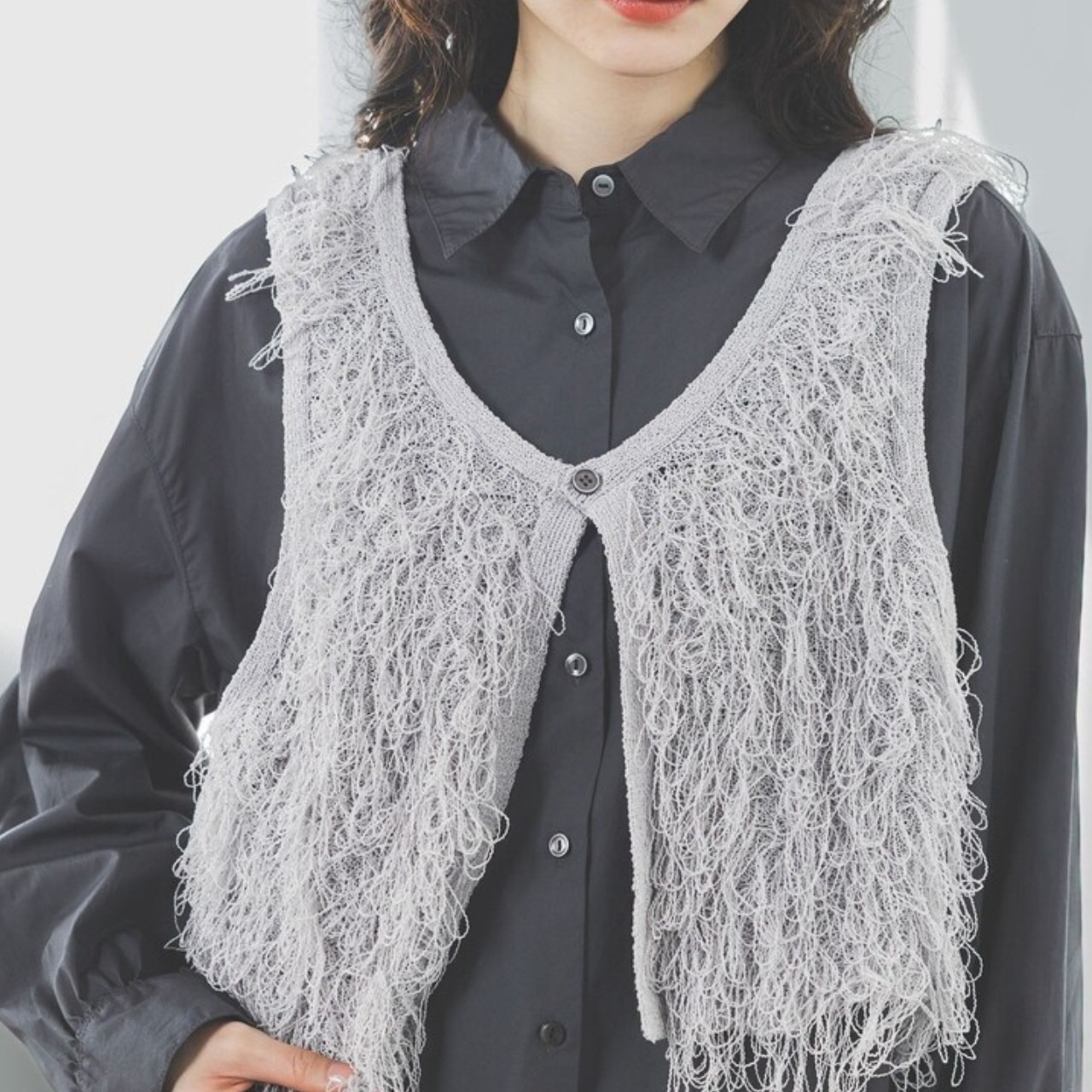 フリンジ ノースリーブ クロップド ベスト 　全3色　 00057