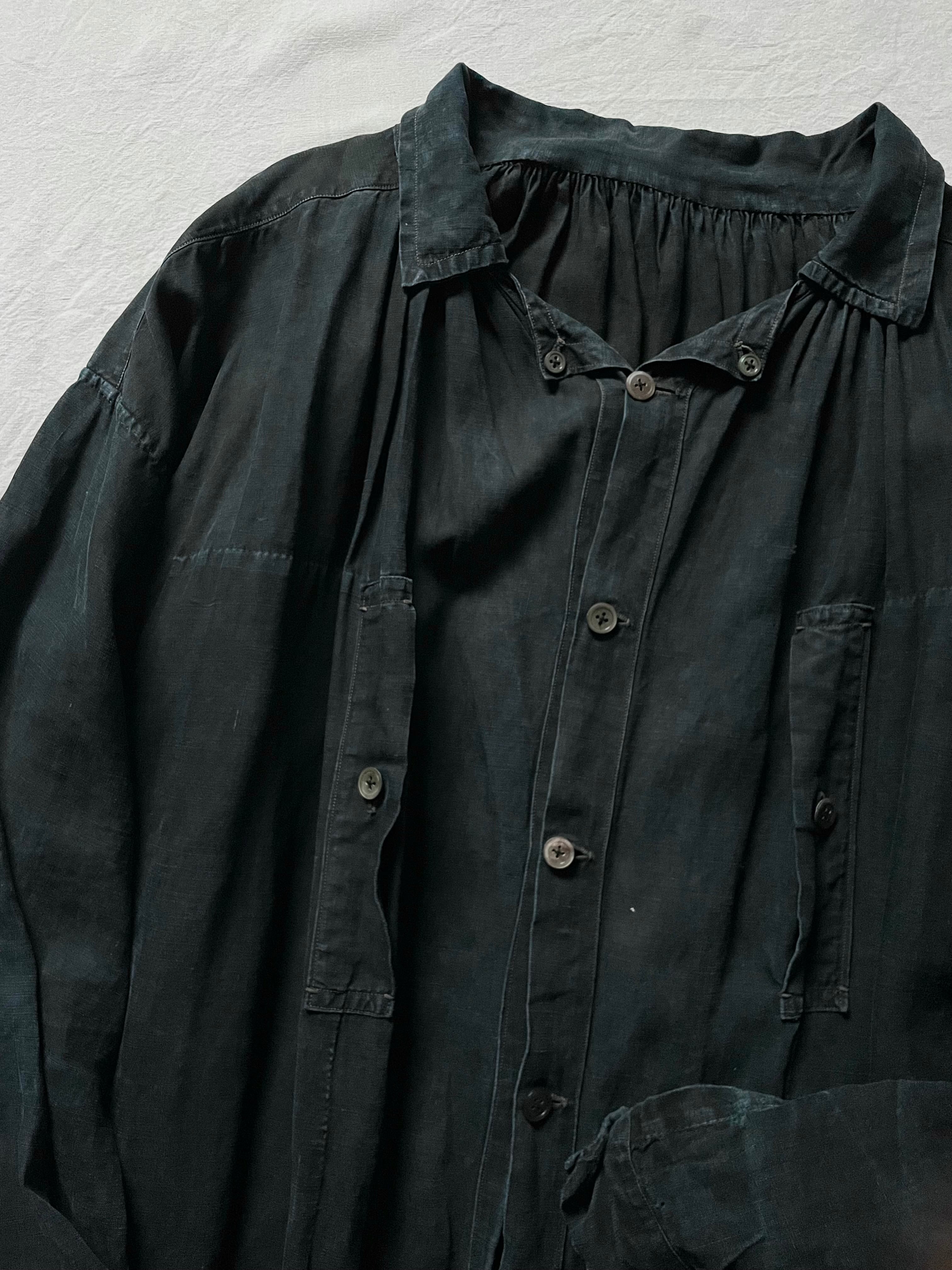 最終値下げ　〜20s French Indigo linen Biaude Early 20century French Antique Indigo Linen Smock Full Open Type