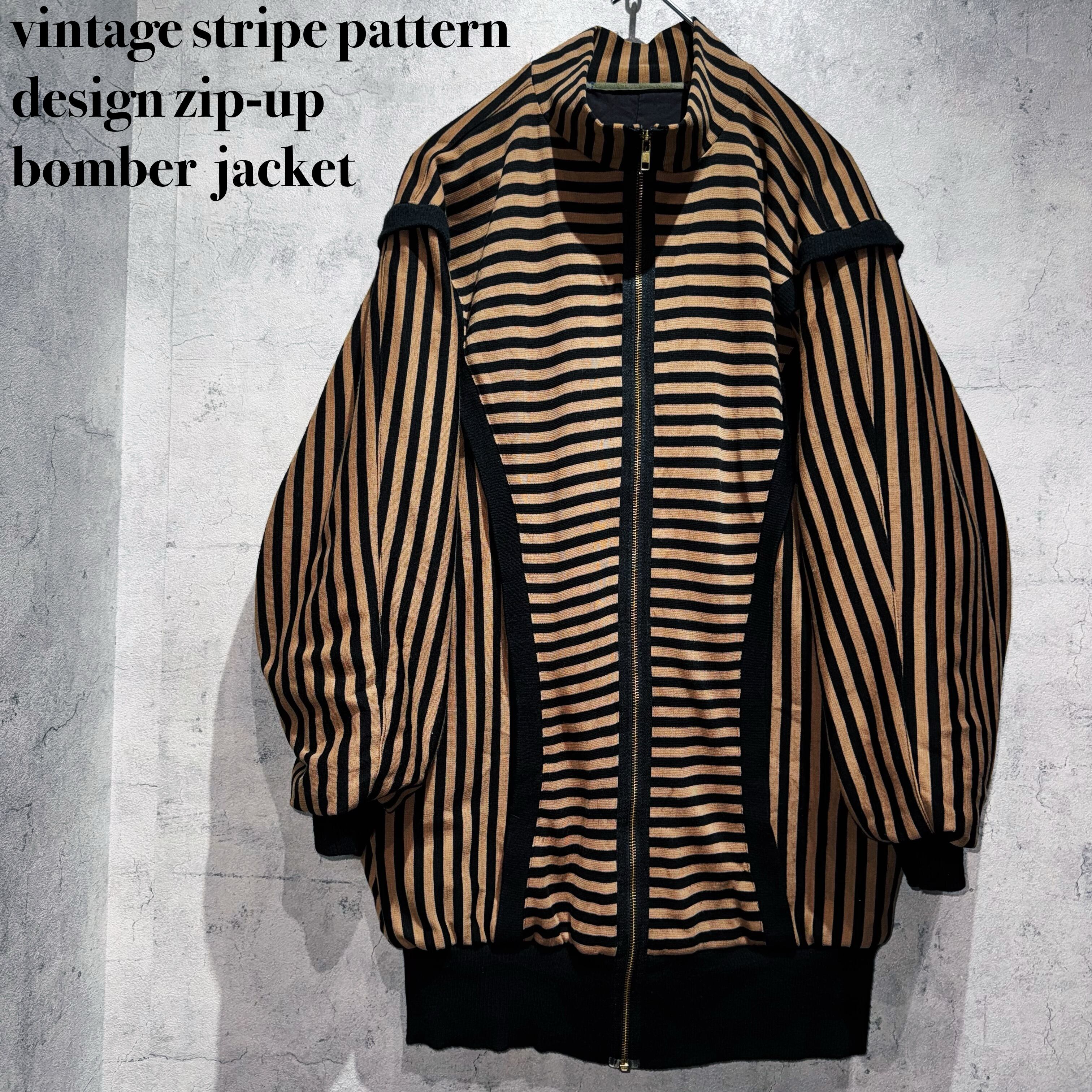 vintage stripe pattern design zip-up bomber jacket