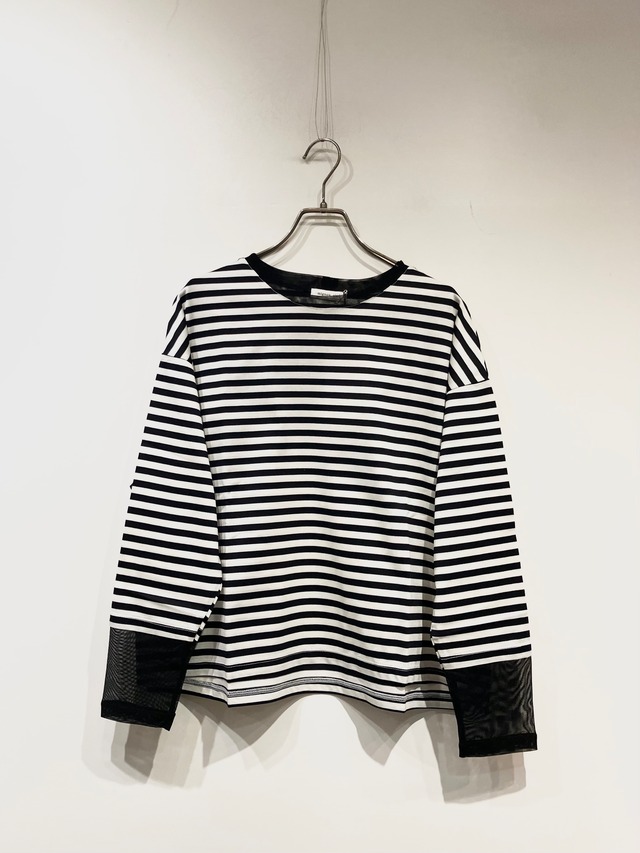 mignon aine     シアー切替クルーネックボーダートップス