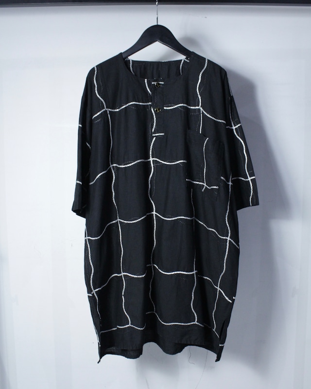 【Caka BLACK】Monotone Stitch Vintage Loose S/S Linen Pullover Shirt