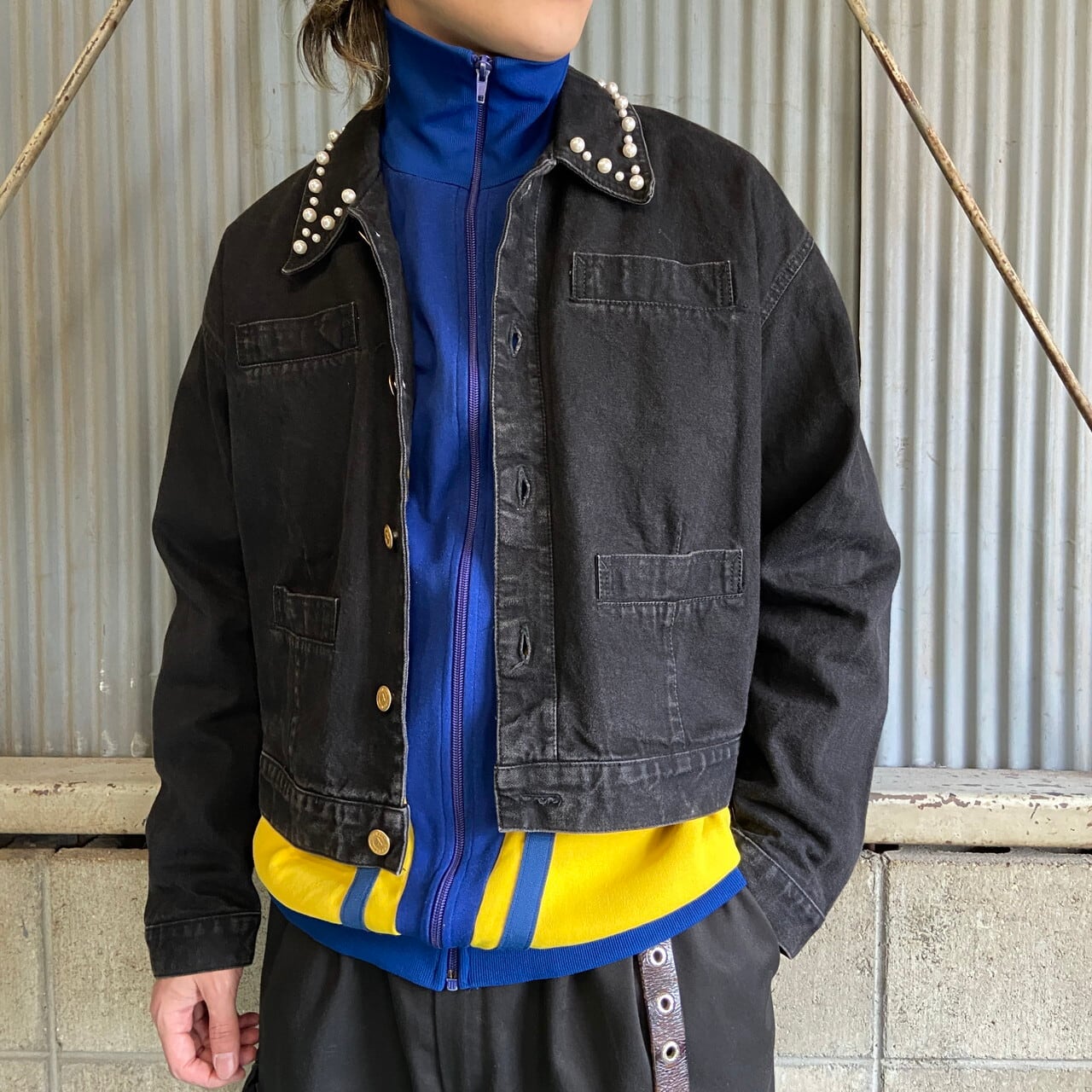80年代〜 Liz Wear パール ショート丈 ブラックデニムジャケット 